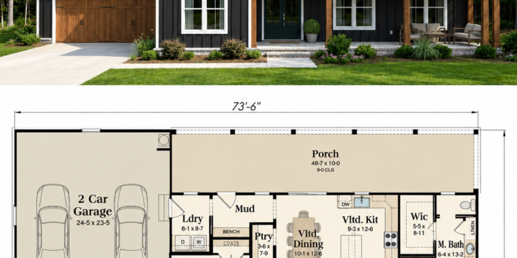 1494 Sq. Ft. Modern Farmhouse Plan with 3–4 Bedrooms, 2 Bathrooms, Loft, and Spacious Porch Living