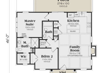996 Sq. Ft. Modern Farmhouse Plan with 2 Bedrooms and Open Living