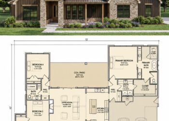 2300 Sq. Ft. Modern Farmhouse Plan with 4 Bedrooms, 3 Bathrooms, Open Living, and 2-Car Garage
