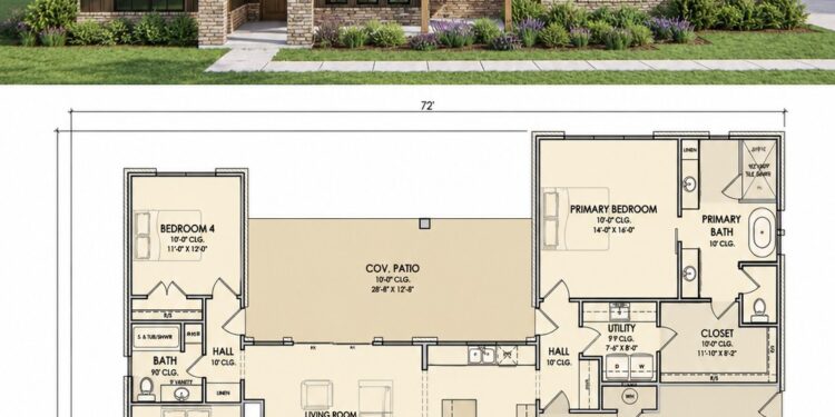 2300 Sq. Ft. Modern Farmhouse Plan with 4 Bedrooms, 3 Bathrooms, Open Living, and 2-Car Garage