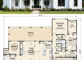 2365 Sq. Ft. Modern Farmhouse Plan with 3–4 Bedrooms, 2.5 Bathrooms, Loft, Office, and 2–3 Car Garage