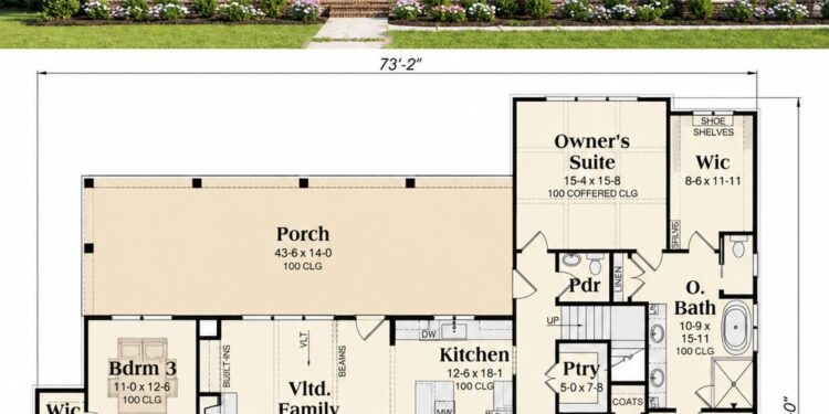2365 Sq. Ft. Modern Farmhouse Plan with 3–4 Bedrooms, 2.5 Bathrooms, Loft, Office, and 2–3 Car Garage
