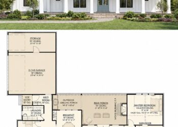2716 Sq. Ft. Modern Farmhouse Plan with 4 Bedrooms, 3 Bathrooms, Bonus Room, and Wraparound Porch