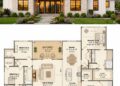 2423 Sq. Ft. Modern Transitional Plan with 4 Bedrooms, 3 Bathrooms, Bonus Room, and 2–3 Car Garage