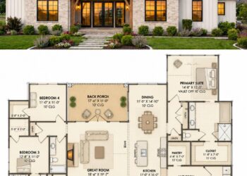 2423 Sq. Ft. Modern Transitional Plan with 4 Bedrooms, 3 Bathrooms, Bonus Room, and 2–3 Car Garage