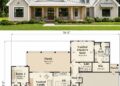 2149 Sq. Ft. Modern Farmhouse Plan with 3 Bedrooms, 2.5 Bathrooms, Office, and 2–3 Car Garage