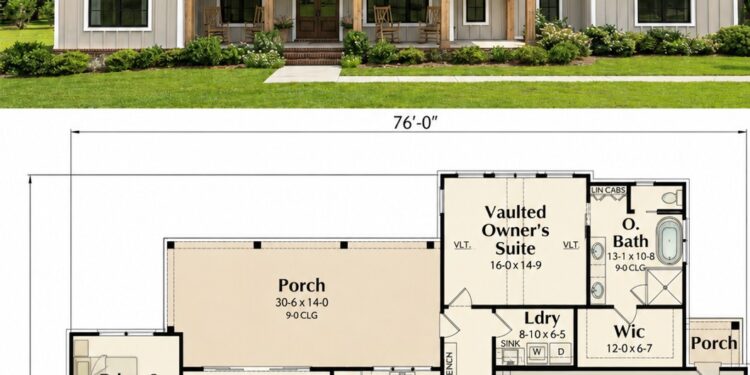 2149 Sq. Ft. Modern Farmhouse Plan with 3 Bedrooms, 2.5 Bathrooms, Office, and 2–3 Car Garage