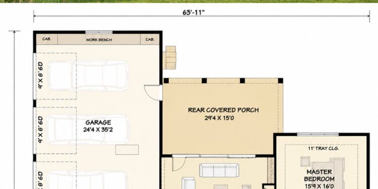 2927 Sq. Ft. Farmhouse Plan with 4 Bedrooms, 4 Bathrooms, Loft, and 3-Car Garage
