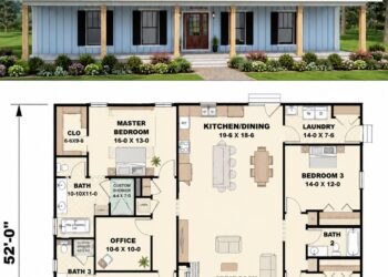 2352 Sq. Ft. Modern Farmhouse Plan with 4 Bedrooms, 3 Bathrooms, Office, and 2-Car Garage