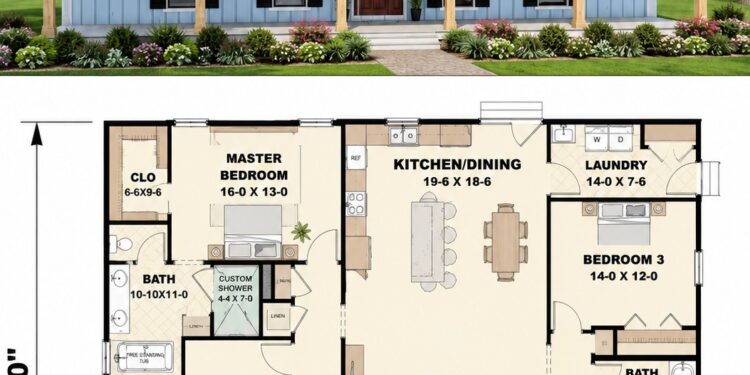 2352 Sq. Ft. Modern Farmhouse Plan with 4 Bedrooms, 3 Bathrooms, Office, and 2-Car Garage