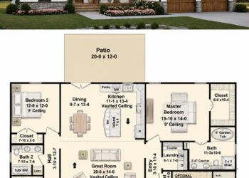 1600 Sq. Ft. Modern Farmhouse Plan with 3 Bedrooms, 2 Bathrooms, and 2-Car Garage