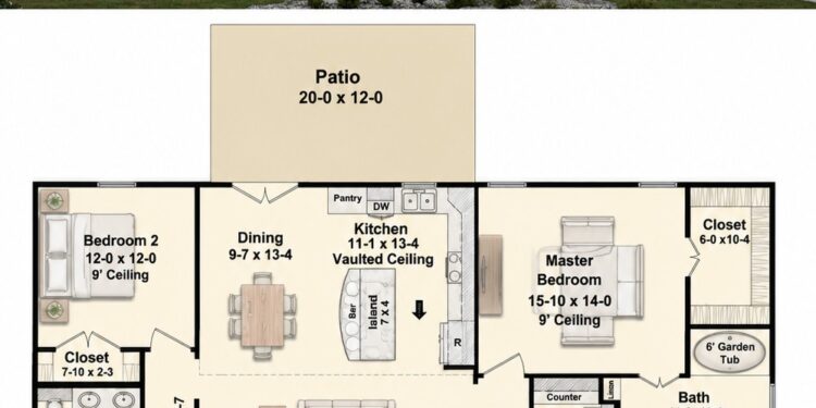 1600 Sq. Ft. Modern Farmhouse Plan with 3 Bedrooms, 2 Bathrooms, and 2-Car Garage