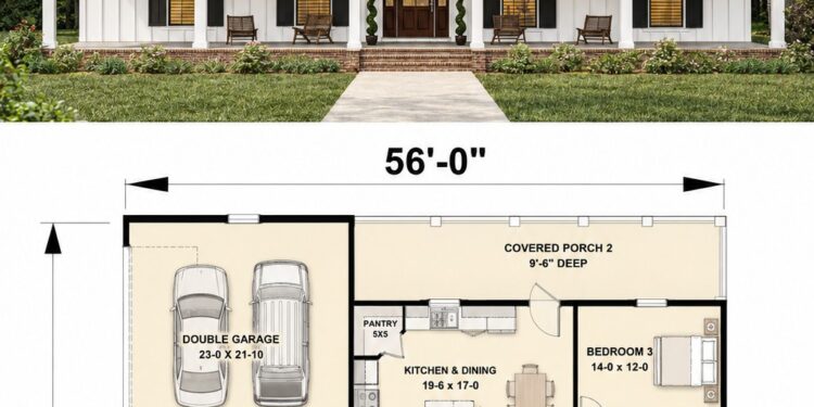 1648 Sq. Ft. Modern Farmhouse Plan with 3 Bedrooms, 2 Bathrooms, Split Layout, and 2-Car Garage