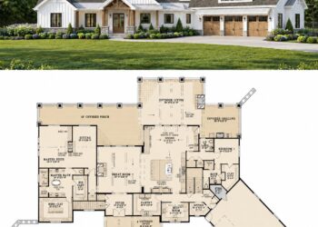 6762 Sq. Ft. Craftsman Estate Plan with 4 Bedrooms, 5.5 Bathrooms, Finished Basement, and 6-Car Garage