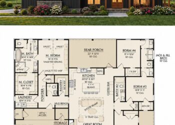 2306 Sq. Ft. Modern Farmhouse Plan with 4 Bedrooms, 3.5 Bathrooms, Office, and 2-Car Garage