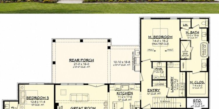 2250 Sq. Ft. Modern Transitional Plan with 3–4 Bedrooms, 3.5 Bathrooms, Flex Room, and 2-Car Garage