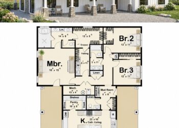 2205 Sq. Ft. Barndominium Plan with 3 Bedrooms, 2.5 Bathrooms, Open Living, and Expansive Porch Space