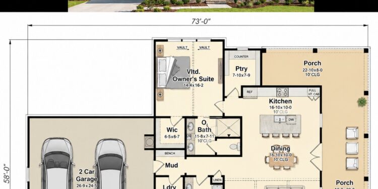 1583 Sq. Ft. Modern Farmhouse Plan with 2 Bedrooms, 2 Bathrooms, Wraparound Porch, and 2-Car Garage
