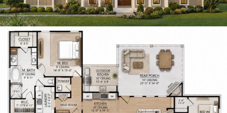 2166 Sq. Ft. Modern Farmhouse Plan with 4 Bedrooms, 2.5 Bathrooms, Mudroom, and 2-Car Garage