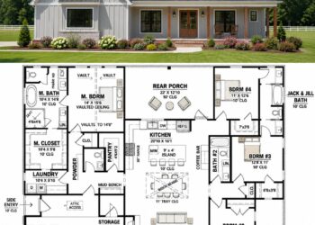 2306 Sq. Ft. Modern Farmhouse Plan with 4 Bedrooms, 3.5 Bathrooms, Split Layout, and 2-Car Garage