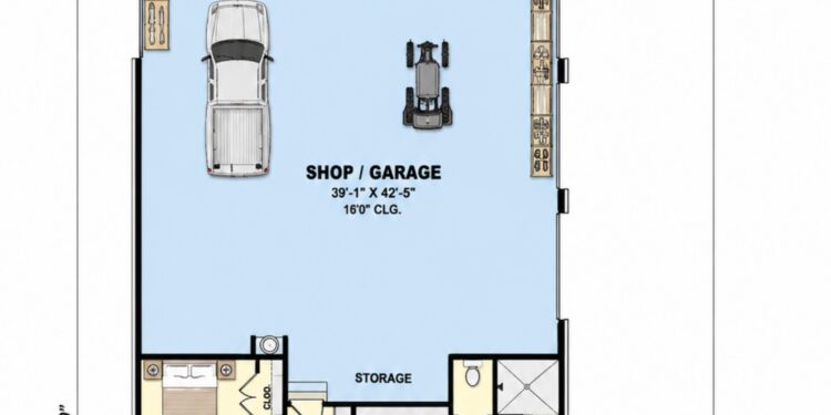 1743 Sq. Ft. Barndominium Plan with 3 Bedrooms, 2 Bathrooms, 3-Car Garage, and Open-Concept Living