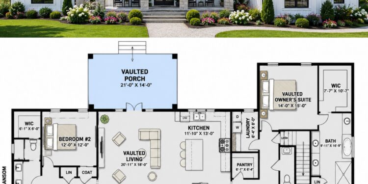 2473 Sq. Ft. Modern Farmhouse Plan with 3 Bedrooms, 2.5 Bathrooms, Bonus Room, and 2-Car Garage