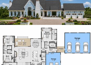 3500 Sq. Ft. Modern Transitional Plan with 3-5 Bedrooms, 2.5 Bathrooms, Bonus Room, Home Office, and 3-Car Garage
