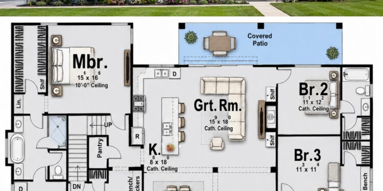 2309 Sq. Ft. Modern Farmhouse Plan with 4 Bedrooms, 3.5 Bathrooms, Bonus Room, and 2-Car Garage