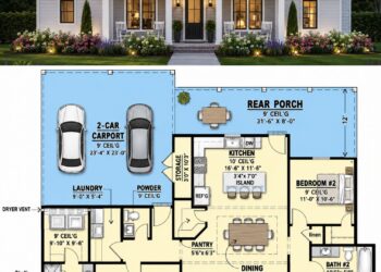 1650 Sq. Ft. Modern Farmhouse Plan with 3 Bedrooms, 2.5 Bathrooms, Open Living Area, and 2-Car Garage