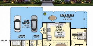 1650 Sq. Ft. Modern Farmhouse Plan with 3 Bedrooms, 2.5 Bathrooms, Open Living Area, and 2-Car Garage