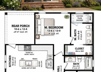 981 Sq. Ft. Modern Farmhouse Plan with 2 Bedrooms, 2 Bathrooms, Open Floor Plan, and Covered Porches