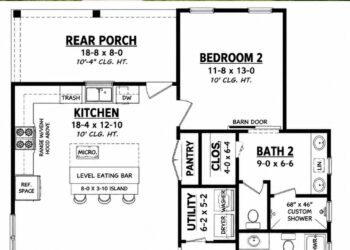 1257 Sq. Ft. Modern Farmhouse Plan with 2 Bedrooms, 2 Bathrooms, Open Living Area, and Covered Porches
