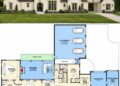 3340 Sq. Ft. Modern French Country House Plan with Porte Cochere, 3-4 Bedrooms, 4.5 Bathrooms, Bonus Room, and 4-Car Garage