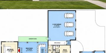 3340 Sq. Ft. Modern French Country House Plan with Porte Cochere, 3-4 Bedrooms, 4.5 Bathrooms, Bonus Room, and 4-Car Garage