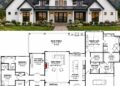 3652 Sq. Ft. Rustic Modern Farmhouse Plan with 4 Bedrooms, 4.5 Bathrooms, Game Room, Home Office, and 3-Car Garage