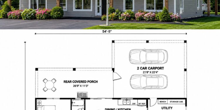 1717 Sq. Ft. Modern Farmhouse Plan with 3 Bedrooms, 2 Bathrooms, Open Layout, and 2-Car Garage