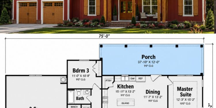 1660 Sq. Ft. Modern Farmhouse with 3 Bedrooms, 2 Bathrooms, Vaulted Porch, and 2-Car Garage