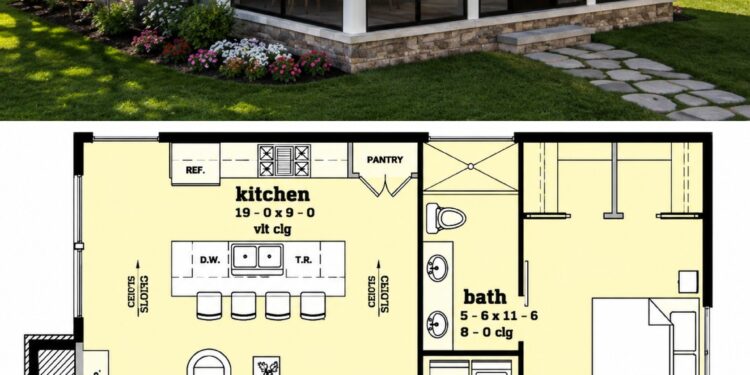 800 Sq. Ft. Contemporary Plan with 1 Bedroom, 1 Bathroom, Open Living Area, and Modern Design