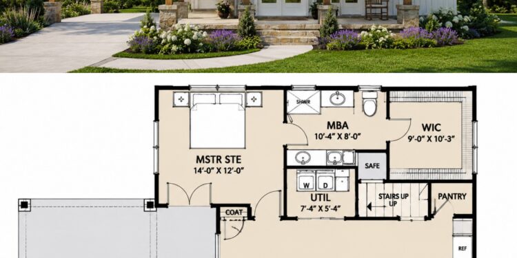 1428 Sq. Ft. Modern Farmhouse Plan with 4 Bedrooms, 2 Bathrooms, Loft, and Garage