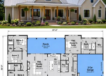 2680 Sq. Ft. Modern Farmhouse Plan with 4-5 Bedrooms, 3.5 Bathrooms, Bonus Room, and 2-3 Car Garage