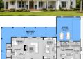 2395 Sq. Ft. Modern Farmhouse Plan with 3 Bedrooms, 2.5 Bathrooms, Bonus Room, Wraparound Porch, and 2-Car Garage