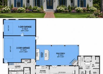 2723 Sq. Ft. French Country Plan with 3 Bedrooms, 2.5 Bathrooms, Home Office, Rear Porch, and 3-Car Garage
