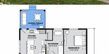 1288 Sq. Ft. Country Plan with 2 Bedrooms, 1 Bathroom, Covered Porch, and 1-Car Garage