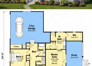 1349 Sq. Ft. Modern Farmhouse Plan with 2 Bedrooms, 2 Bathrooms, Wraparound Porch, and 2-Car Garage