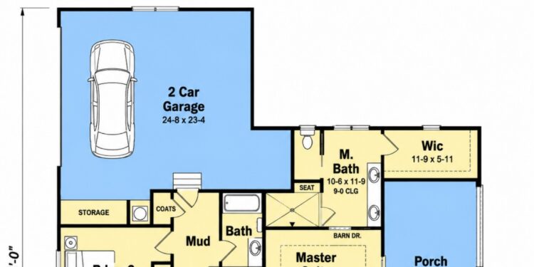 1349 Sq. Ft. Modern Farmhouse Plan with 2 Bedrooms, 2 Bathrooms, Wraparound Porch, and 2-Car Garage