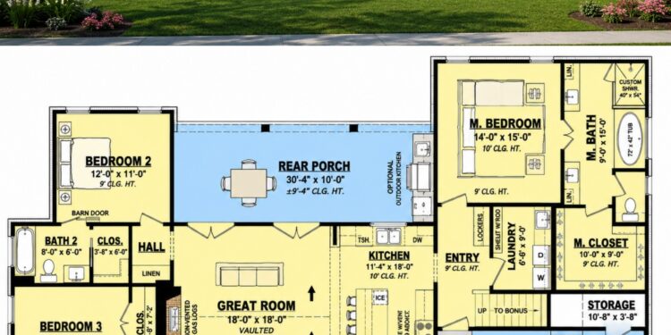 2278 Sq. Ft. Modern Farmhouse Plan with 4 Bedrooms, 3 Bathrooms, Bonus Room, and 3-Car Garage