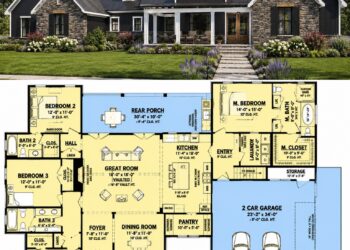 2385 Sq. Ft. Modern Farmhouse Plan with 4 Bedrooms, 3.5 Bathrooms, Study, Bonus Room, and 2-3 Car Garage