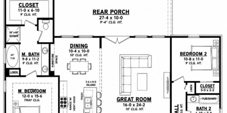 1828 Sq. Ft. Craftsman Plan with 3 Bedrooms, 2.5 Bathrooms, Covered Porch, and 2-Car Garage