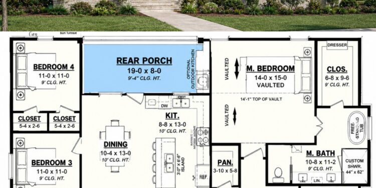 1800 Sq. Ft. Modern Farmhouse Plan with 4 Bedrooms, 2 Bathrooms, Open Floor Plan, and 2-Car Garage