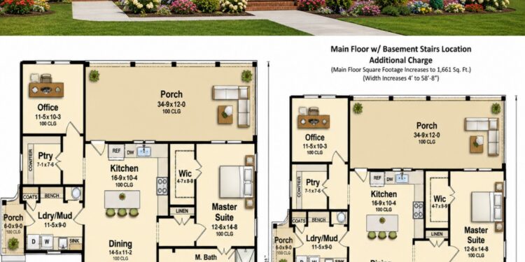 1593 Sq. Ft. Modern Farmhouse Plan with 2 Bedrooms, 2 Bathrooms, Open Floor Plan, and 2-Car Garage